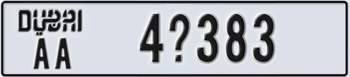 UAE License Plate Dubai AA 4X383