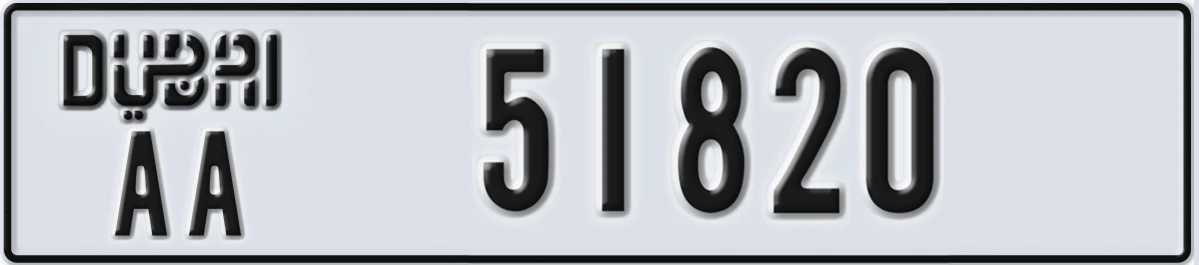 UAE License Plate Dubai AA 51820