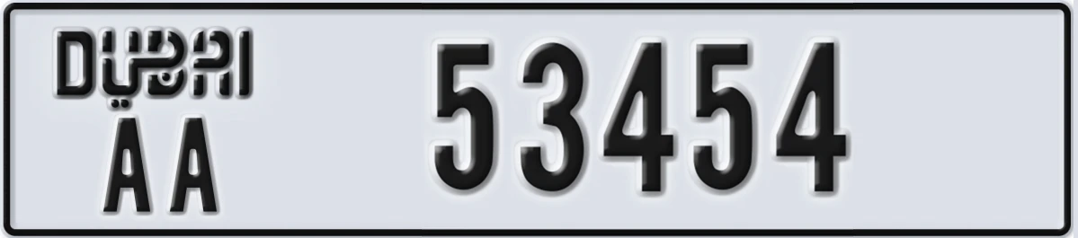 UAE License Plate Dubai AA 53454