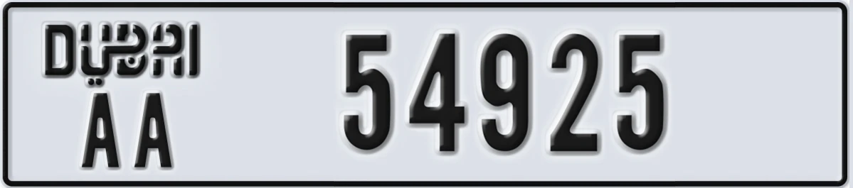 UAE License Plate Dubai AA 54925