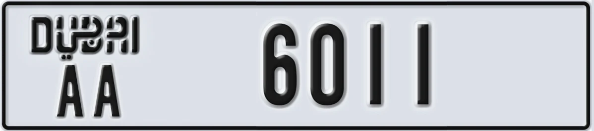 UAE License Plate Dubai AA 6011