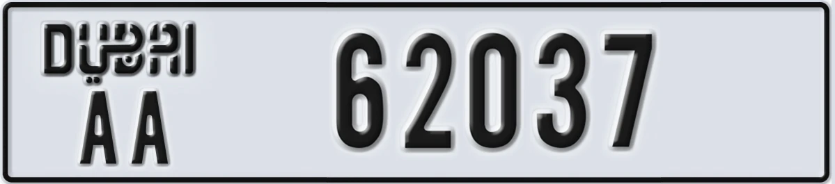 UAE License Plate Dubai AA 62037