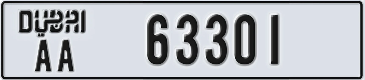 UAE License Plate Dubai AA 63301