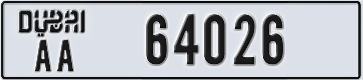 UAE License Plate Dubai AA 64026