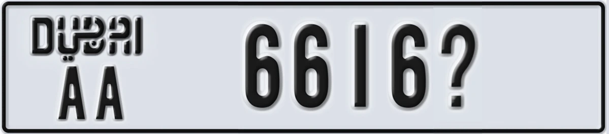 UAE License Plate Dubai AA 6616X