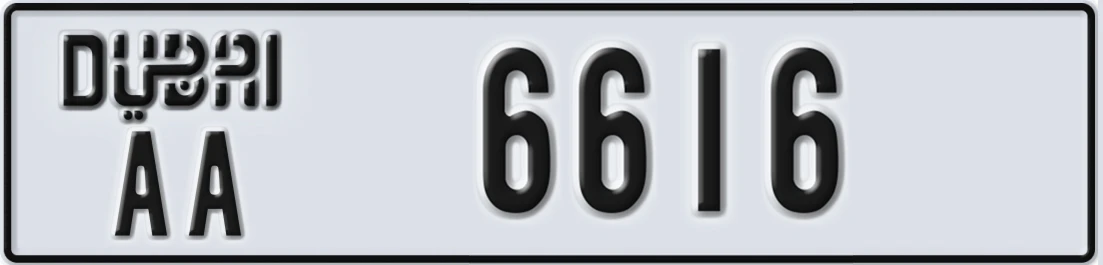 UAE License Plate Dubai AA 6616X