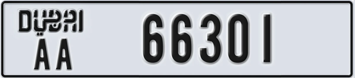 UAE License Plate Dubai AA 66301