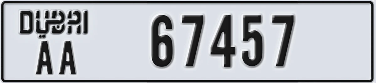 UAE License Plate Dubai AA 67457
