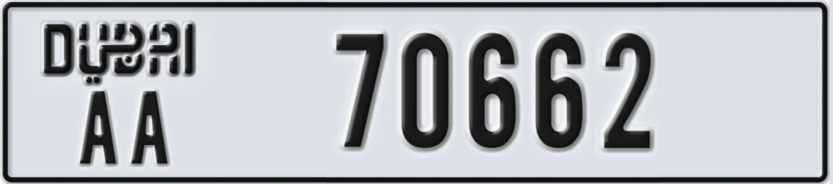 UAE License Plate Dubai AA 70662