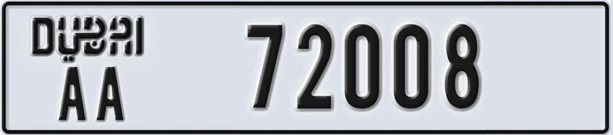 UAE License Plate Dubai AA 72008