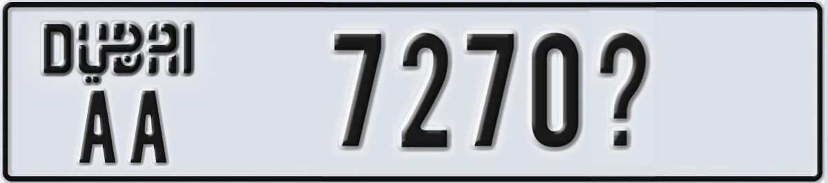 UAE License Plate Dubai AA 7270X