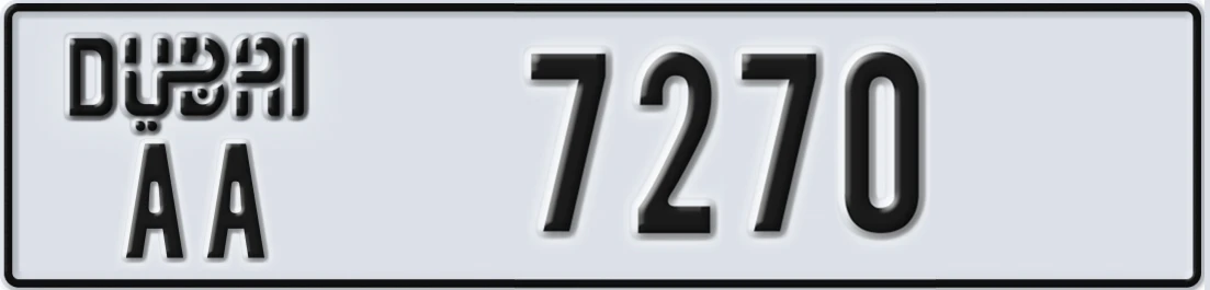 UAE License Plate Dubai AA 7270X
