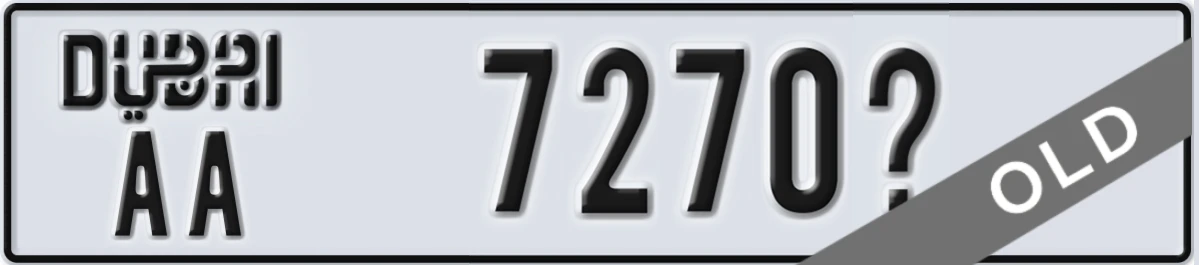 UAE License Plate Dubai AA 7270X