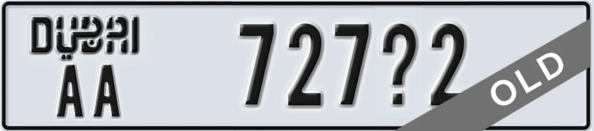UAE License Plate Dubai AA 727X2
