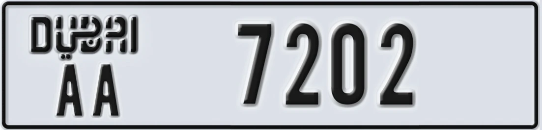 UAE License Plate Dubai AA 72X02
