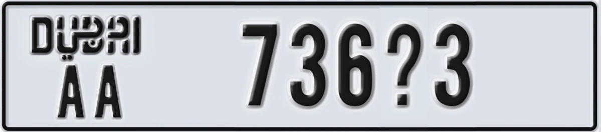 UAE License Plate Dubai AA 736X3
