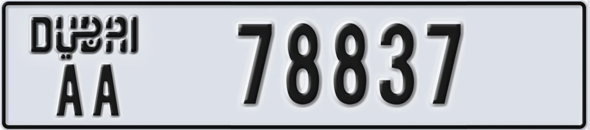 UAE License Plate Dubai AA 78837