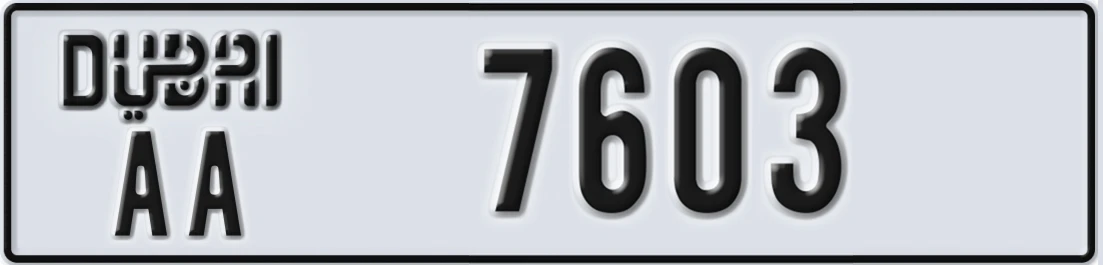 UAE License Plate Dubai AA 7X603