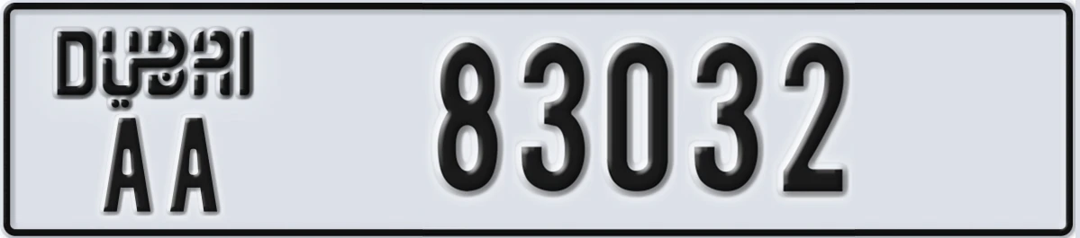 UAE License Plate Dubai AA 83032