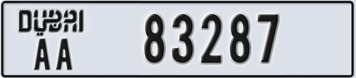 UAE License Plate Dubai AA 83287