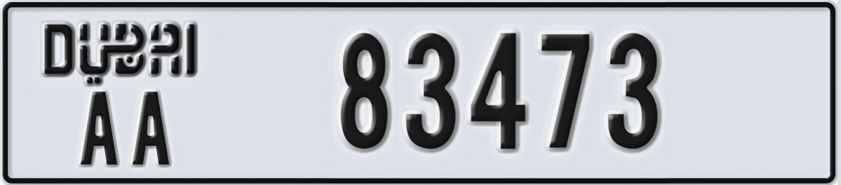 UAE License Plate Dubai AA 83473