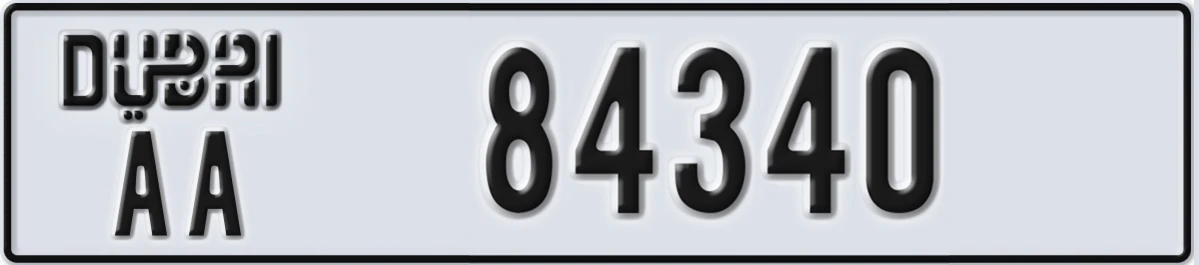 UAE License Plate Dubai AA 84340