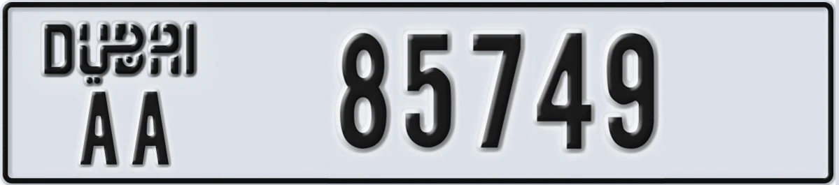 UAE License Plate Dubai AA 85749