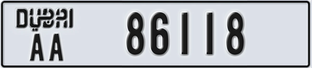 UAE License Plate Dubai AA 86118
