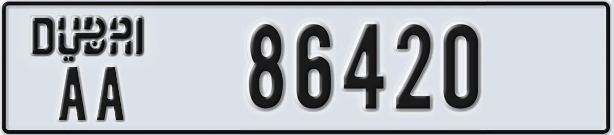 UAE License Plate Dubai AA 86420
