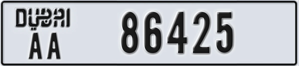 UAE License Plate Dubai AA 86425