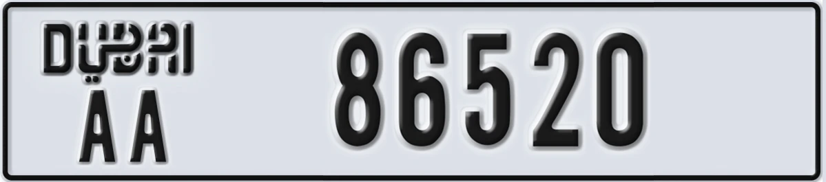 UAE License Plate Dubai AA 86520