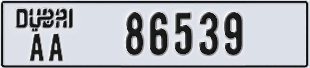 UAE License Plate Dubai AA 86539