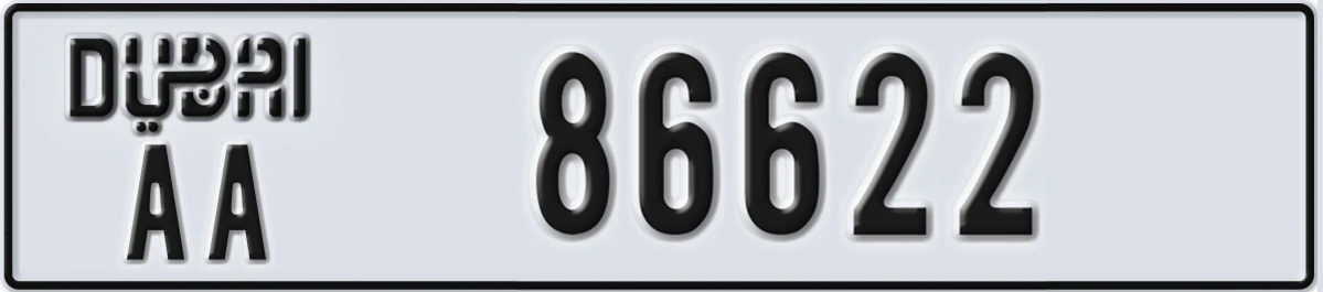 UAE License Plate Dubai AA 86622