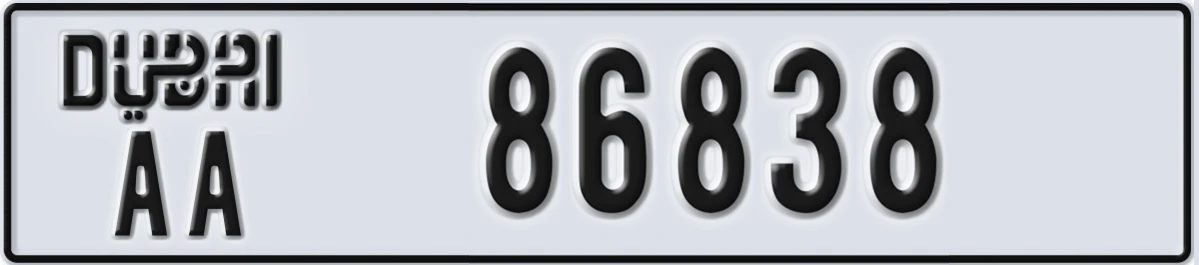 UAE License Plate Dubai AA 86838