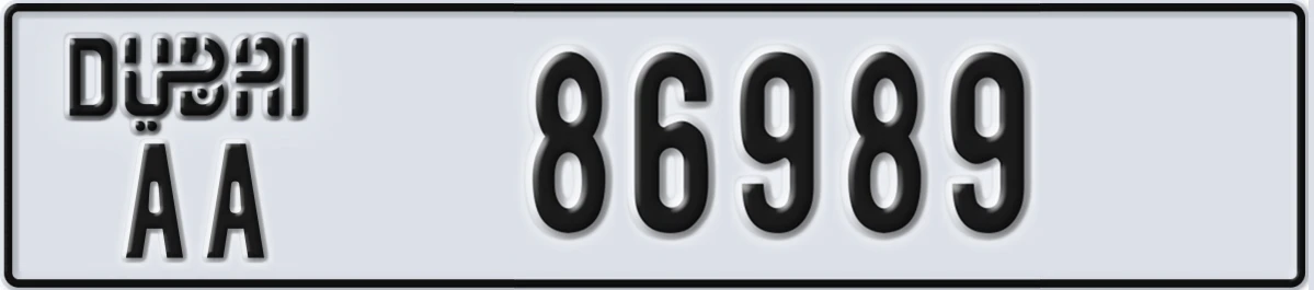 UAE License Plate Dubai AA 86989