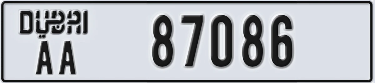 UAE License Plate Dubai AA 87086