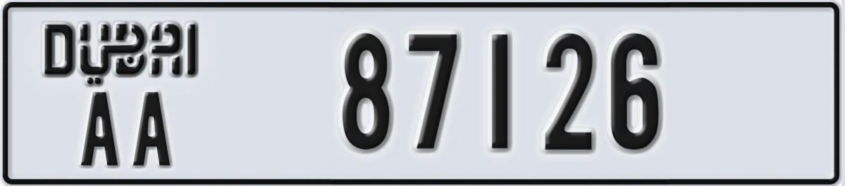 UAE License Plate Dubai AA 87126