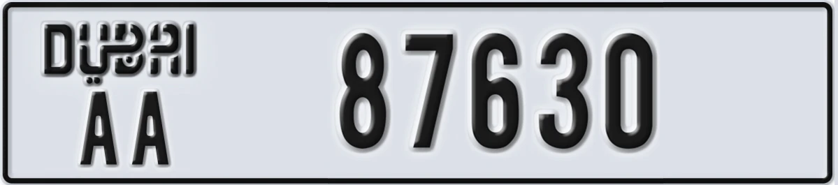 UAE License Plate Dubai AA 87630