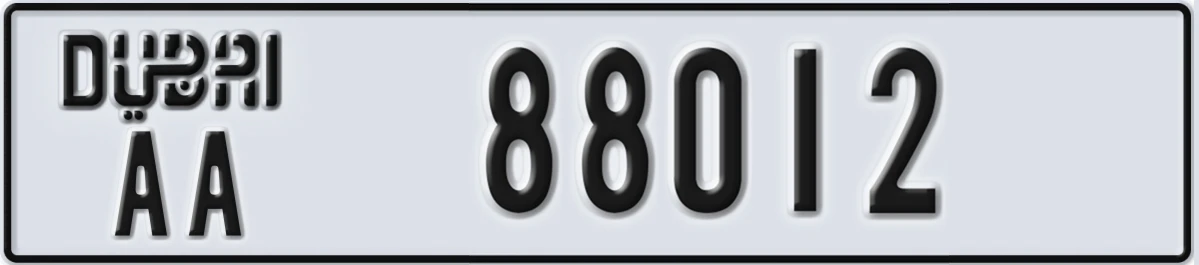 UAE License Plate Dubai AA 88012