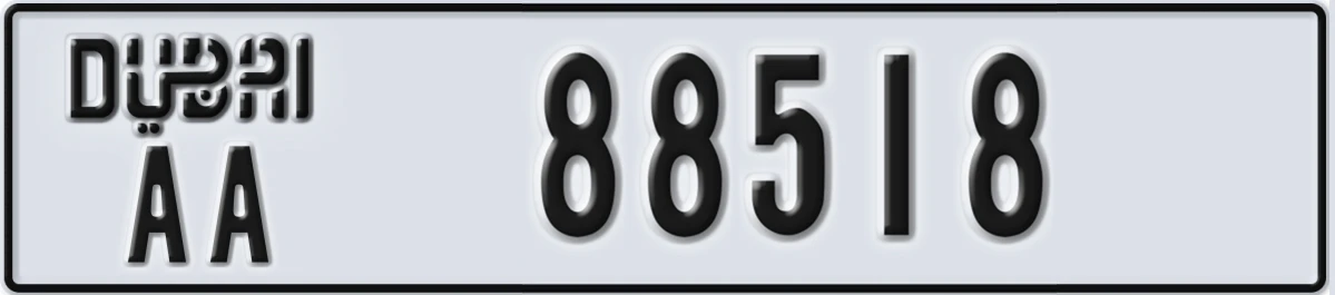 UAE License Plate Dubai AA 88518