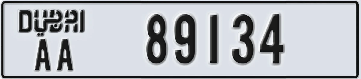 UAE License Plate Dubai AA 89134