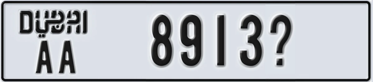 UAE License Plate Dubai AA 8913X
