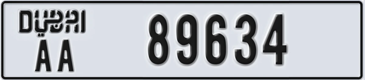 UAE License Plate Dubai AA 89634