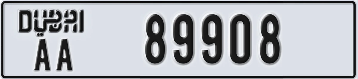 UAE License Plate Dubai AA 89908