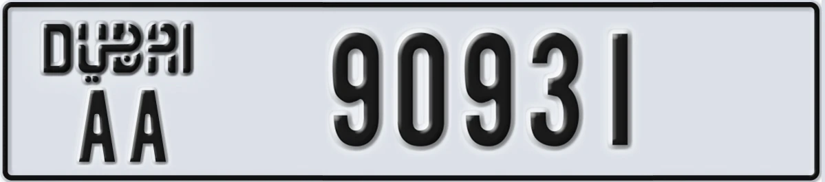 UAE License Plate Dubai AA 90931
