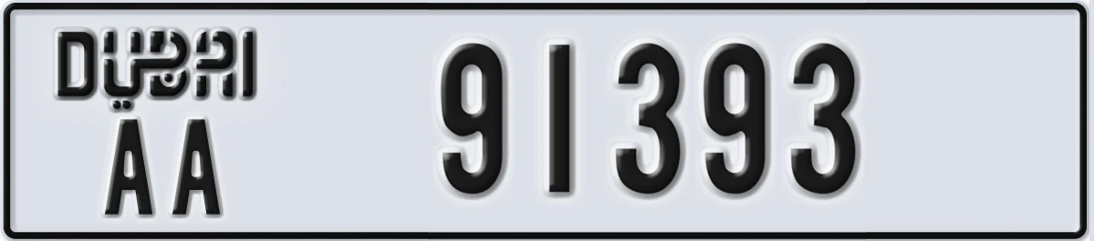 UAE License Plate Dubai AA 91393