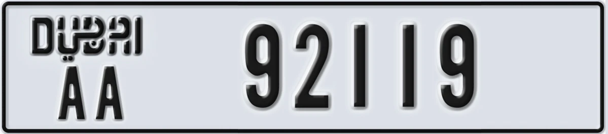 UAE License Plate Dubai AA 92119