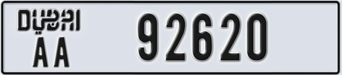 UAE License Plate Dubai AA 92620