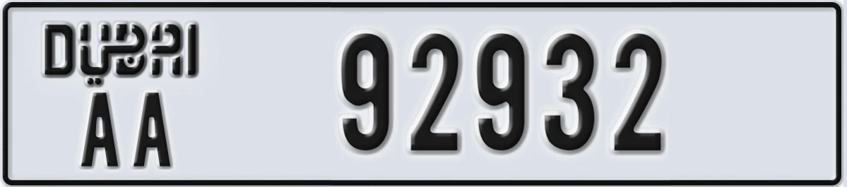 UAE License Plate Dubai AA 92932