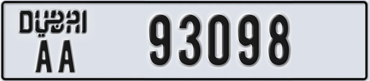 UAE License Plate Dubai AA 93098